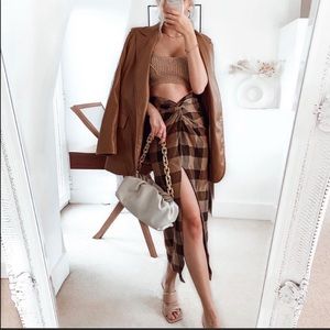 Zara Brown Checked Midi Skirt